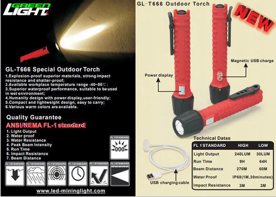 1300Lum LED Flashlight Torch USB شاشة رقمية قابلة لإعادة الشحن IP68 شعلة Led مضادة للانفجار للخارج